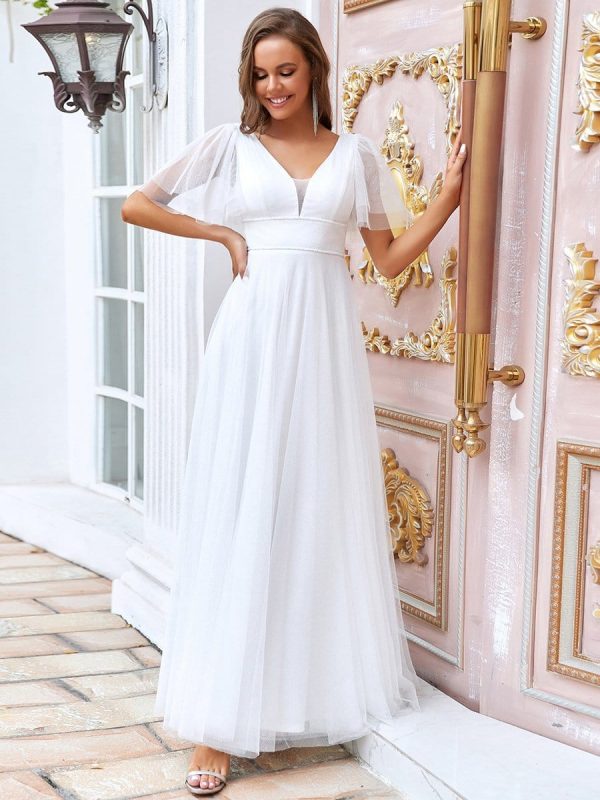 Elegant Golden Stamped Ruffle Sleeve Evening Gown - Image 6