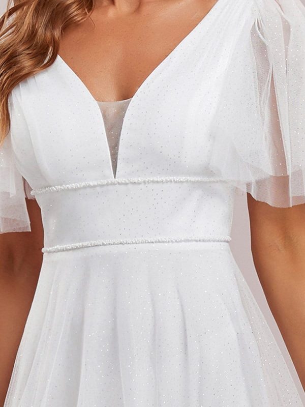 Elegant Golden Stamped Ruffle Sleeve Evening Gown - Image 8