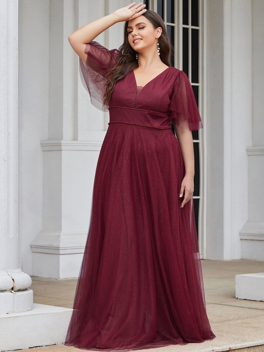 Elegant Golden Stamped Ruffle Sleeve Evening Gown - Image 7