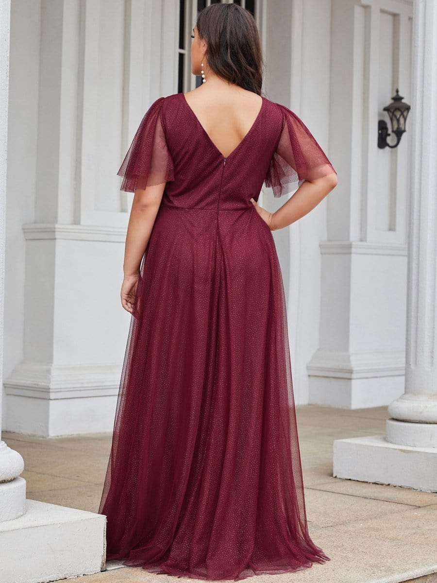 Elegant Golden Stamped Ruffle Sleeve Evening Gown - Image 9