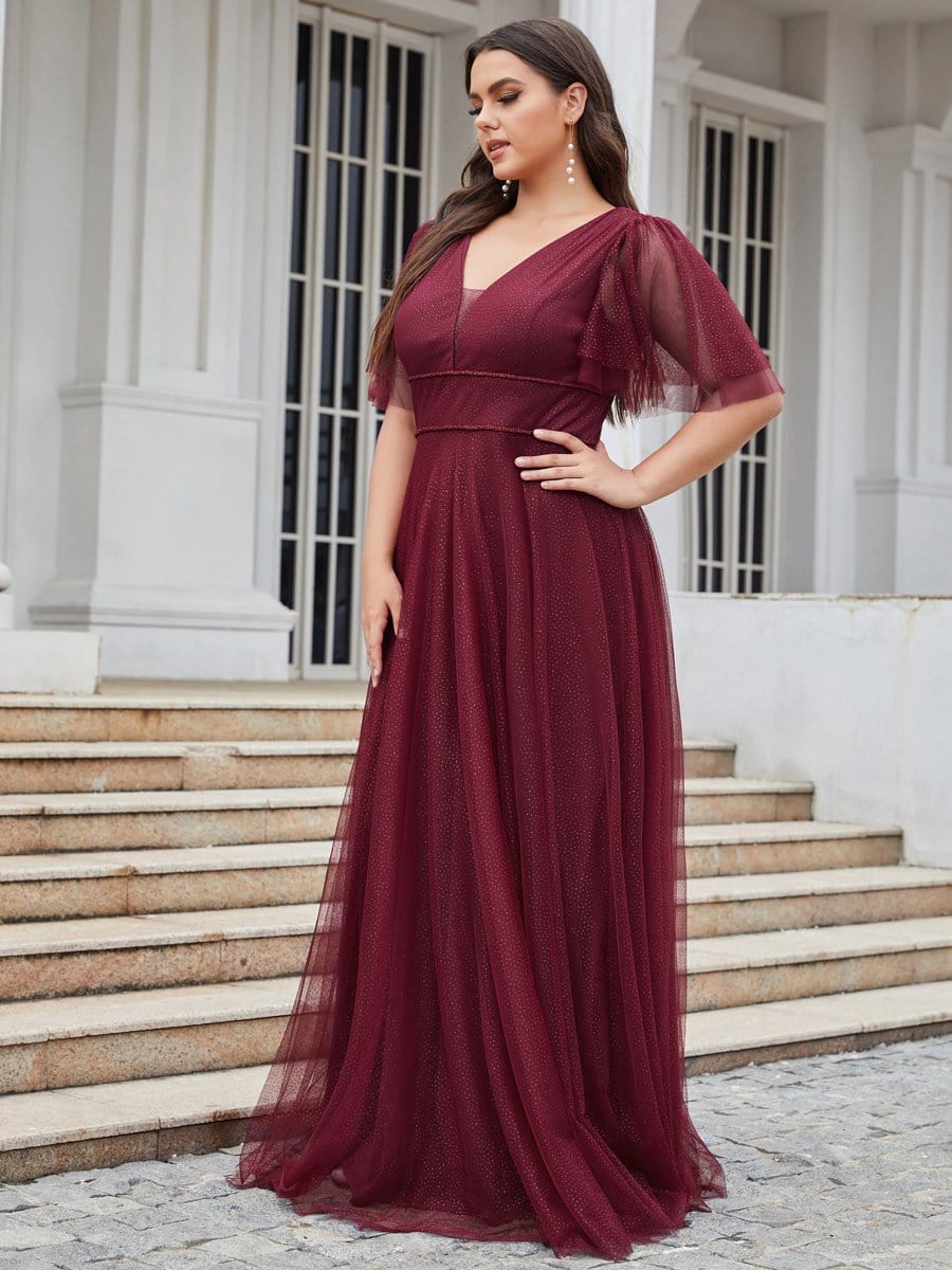 Elegant Golden Stamped Ruffle Sleeve Evening Gown - Image 10
