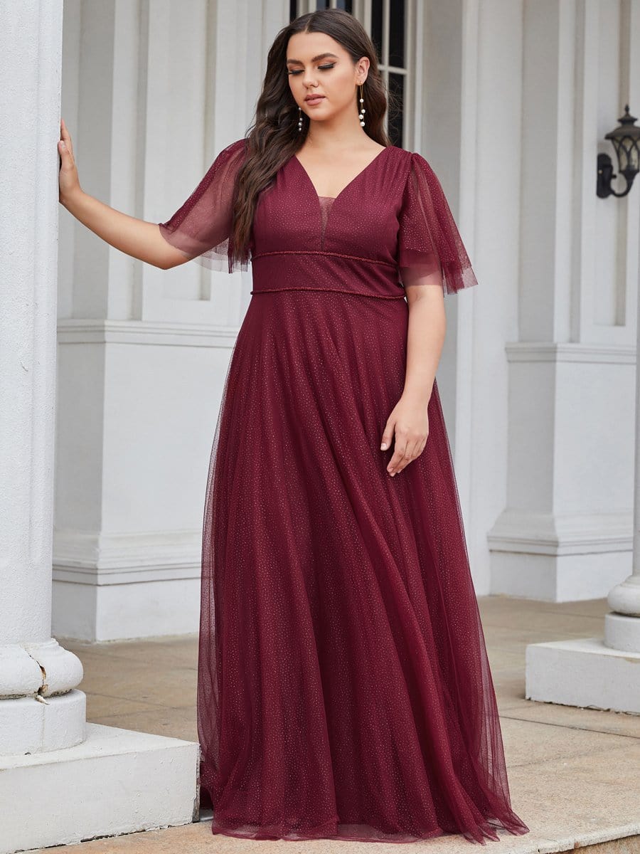 Elegant Golden Stamped Ruffle Sleeve Evening Gown - Image 11