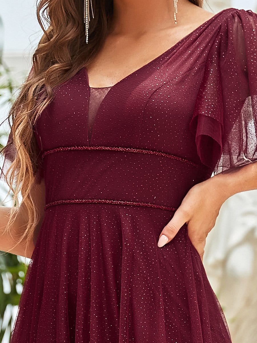 Elegant Golden Stamped Ruffle Sleeve Evening Gown - Image 17