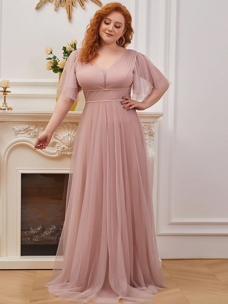 Elegant Golden Stamped Ruffle Sleeve Evening Gown - Image 24