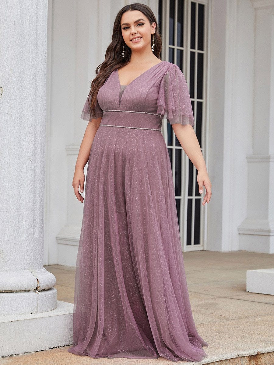 Elegant Golden Stamped Ruffle Sleeve Evening Gown - Image 27