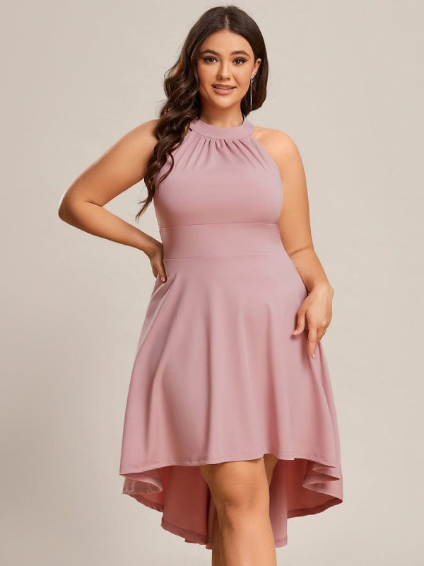 Elegant Halter Neck Midi Cocktail Dress for Plus Sizes - Image 11