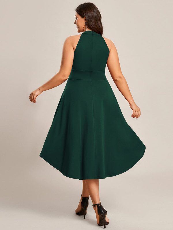 Elegant Halter Neck Midi Cocktail Dress for Plus Sizes - Image 8