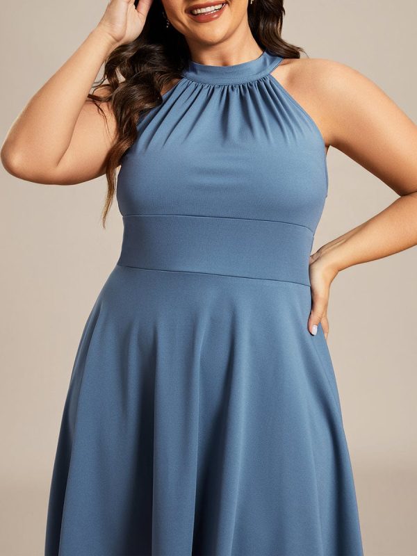 Elegant Halter Neck Midi Cocktail Dress for Plus Sizes - Image 34