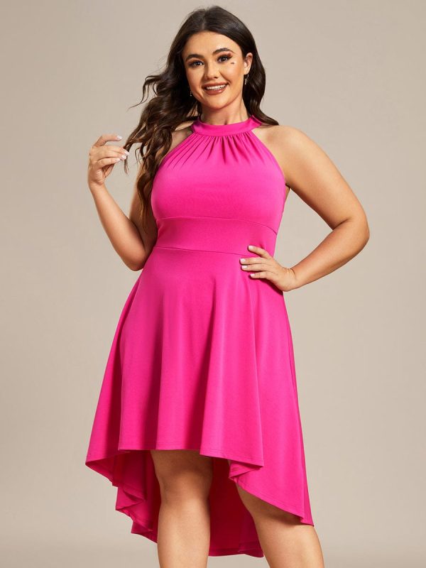 Elegant Halter Neck Midi Cocktail Dress for Plus Sizes - Image 37