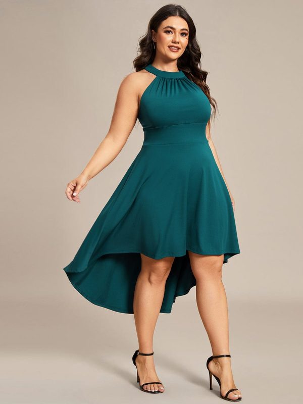 Elegant Halter Neck Midi Cocktail Dress for Plus Sizes - Image 45
