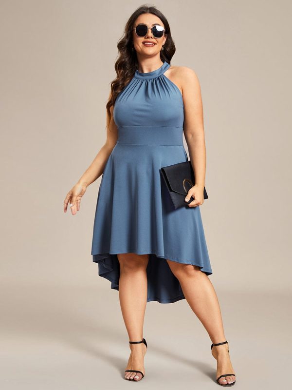 Elegant Halter Neck Midi Cocktail Dress for Plus Sizes - Image 31