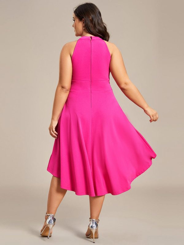 Elegant Halter Neck Midi Cocktail Dress for Plus Sizes - Image 36