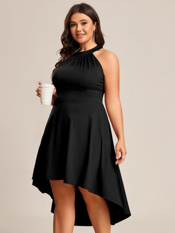 Elegant Halter Neck Midi Cocktail Dress for Plus Sizes - Image 19