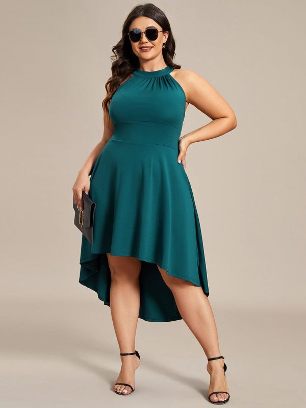 Elegant Halter Neck Midi Cocktail Dress for Plus Sizes - Image 44