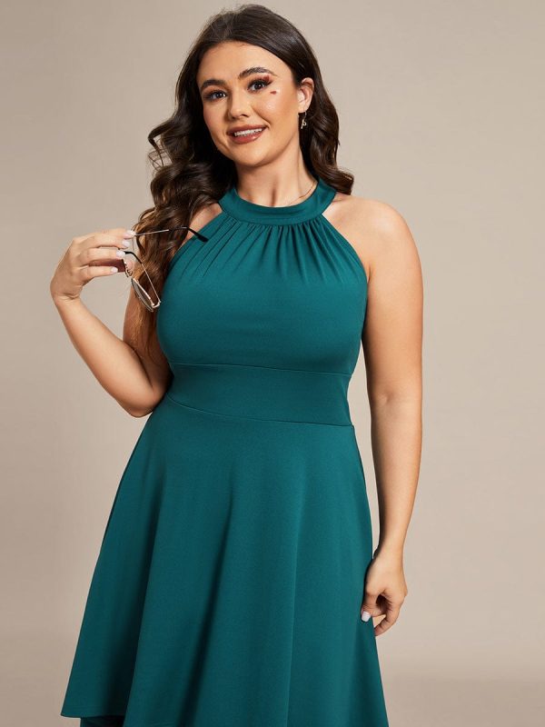 Elegant Halter Neck Midi Cocktail Dress for Plus Sizes - Image 46