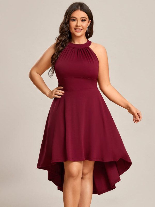 Elegant Halter Neck Midi Cocktail Dress for Plus Sizes - Image 2