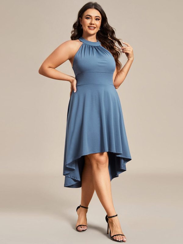 Elegant Halter Neck Midi Cocktail Dress for Plus Sizes - Image 22