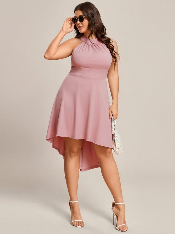 Elegant Halter Neck Midi Cocktail Dress for Plus Sizes - Image 14