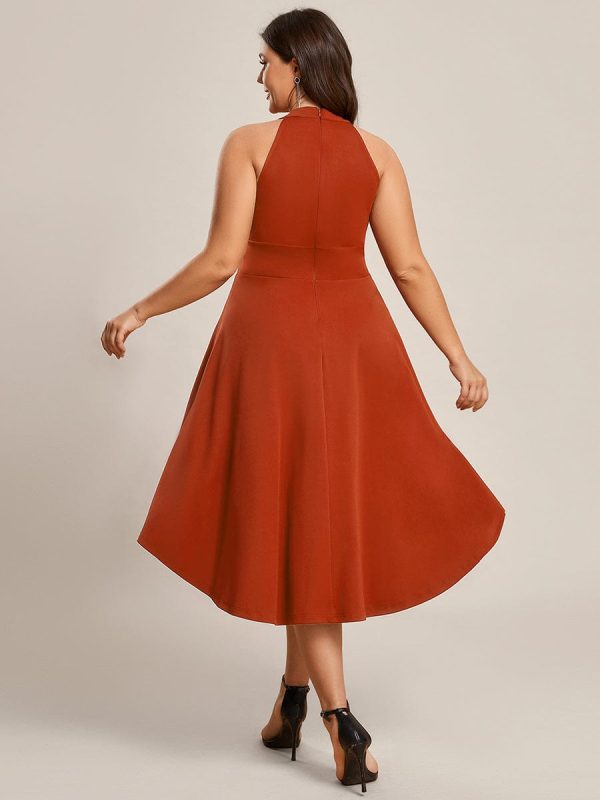 Elegant Halter Neck Midi Cocktail Dress for Plus Sizes - Image 27
