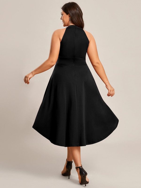 Elegant Halter Neck Midi Cocktail Dress for Plus Sizes - Image 18