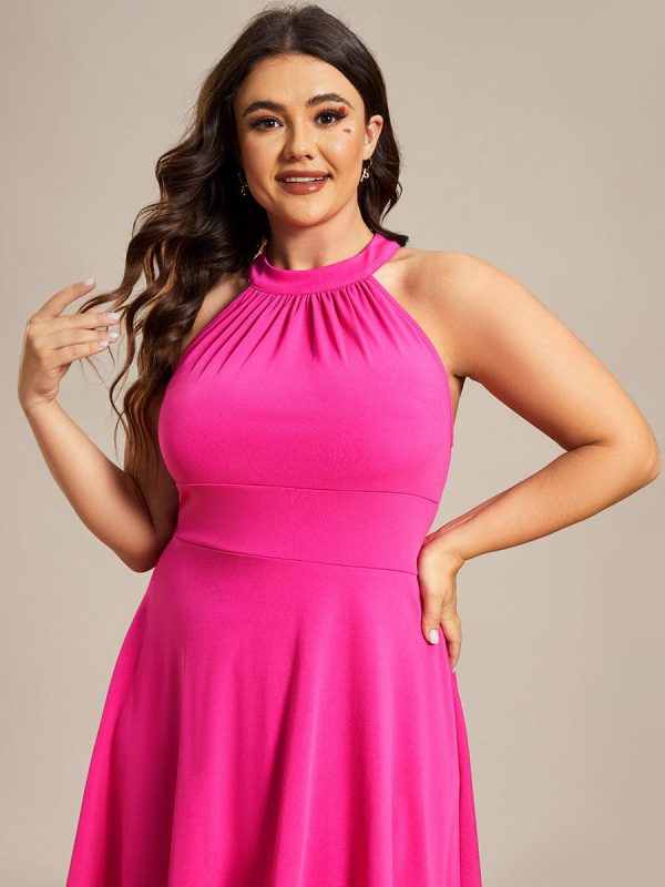 Elegant Halter Neck Midi Cocktail Dress for Plus Sizes - Image 38