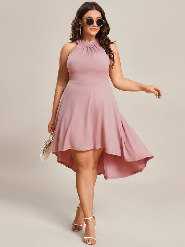 Elegant Halter Neck Midi Cocktail Dress for Plus Sizes - Image 16