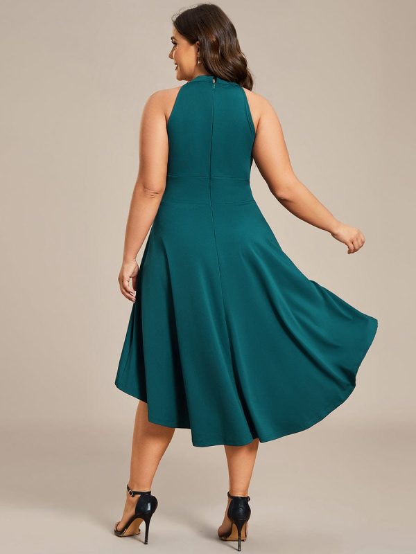 Elegant Halter Neck Midi Cocktail Dress for Plus Sizes - Image 43