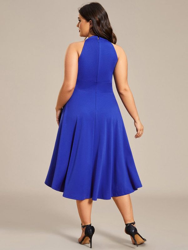 Elegant Halter Neck Midi Cocktail Dress for Plus Sizes - Image 39