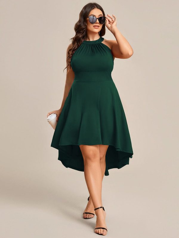 Elegant Halter Neck Midi Cocktail Dress for Plus Sizes - Image 10
