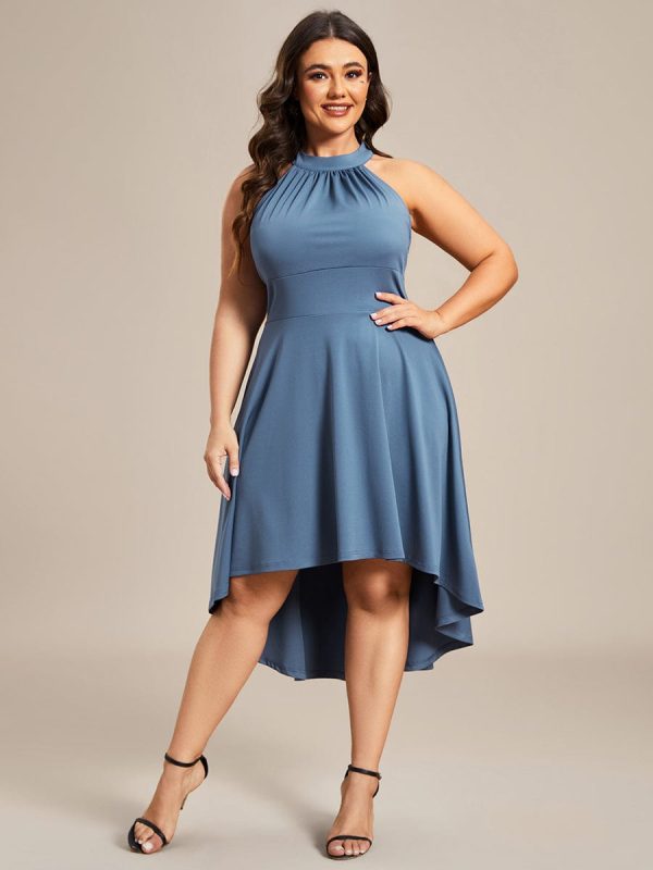Elegant Halter Neck Midi Cocktail Dress for Plus Sizes - Image 33