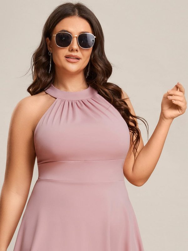 Elegant Halter Neck Midi Cocktail Dress for Plus Sizes - Image 15