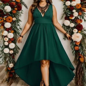 Elegant Halter Neck Midi Cocktail Dress for Plus Sizes