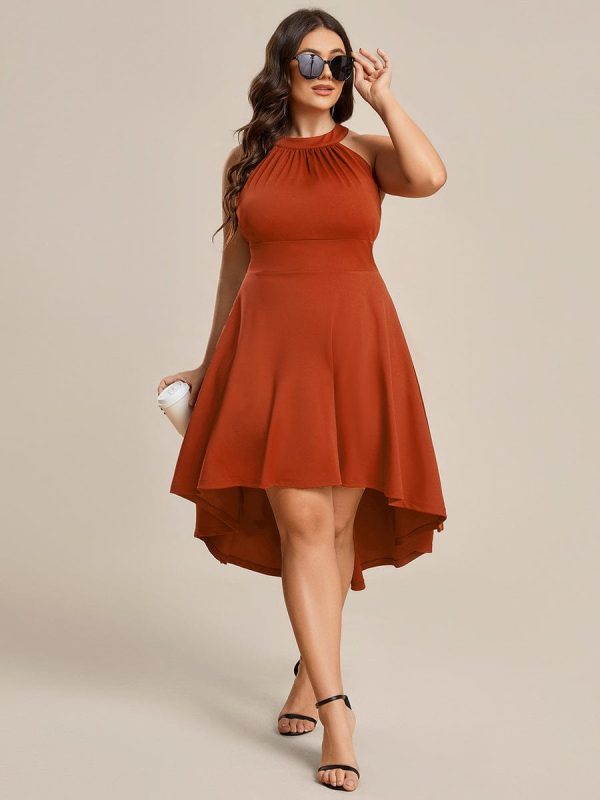 Elegant Halter Neck Midi Cocktail Dress for Plus Sizes - Image 29