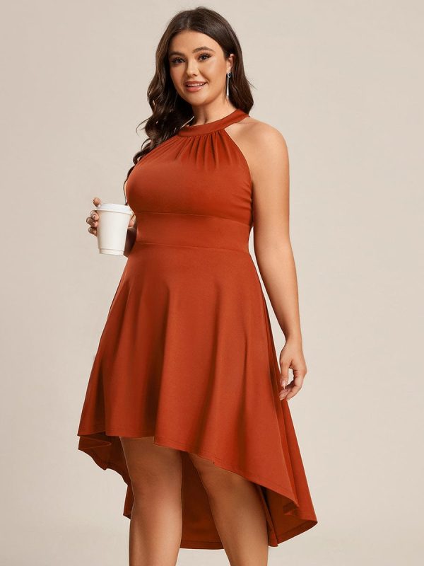 Elegant Halter Neck Midi Cocktail Dress for Plus Sizes - Image 28