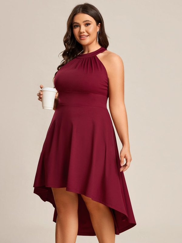 Elegant Halter Neck Midi Cocktail Dress for Plus Sizes - Image 4