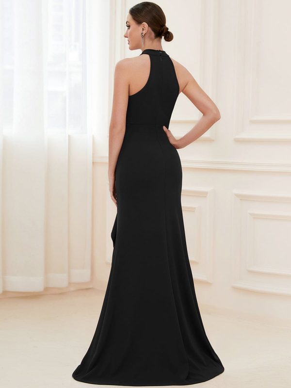 Elegant Halter Neck Sleeveless Pencil Evening Gown - Image 2
