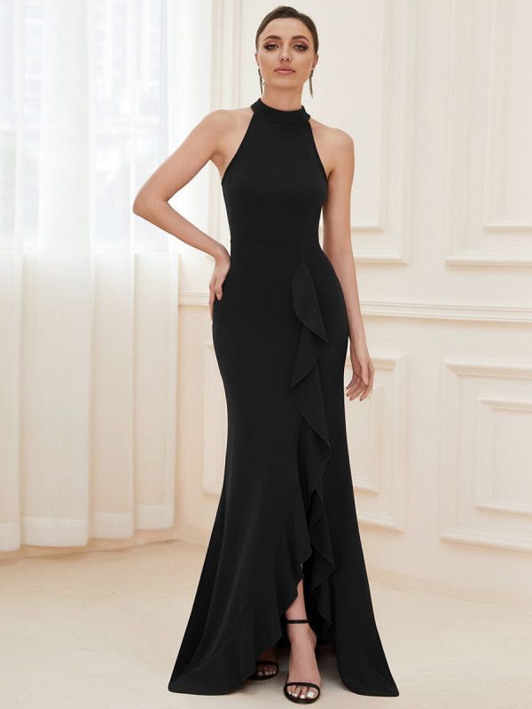 Elegant Halter Neck Sleeveless Pencil Evening Gown - Image 6