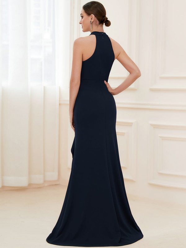 Elegant Halter Neck Sleeveless Pencil Evening Gown - Image 9