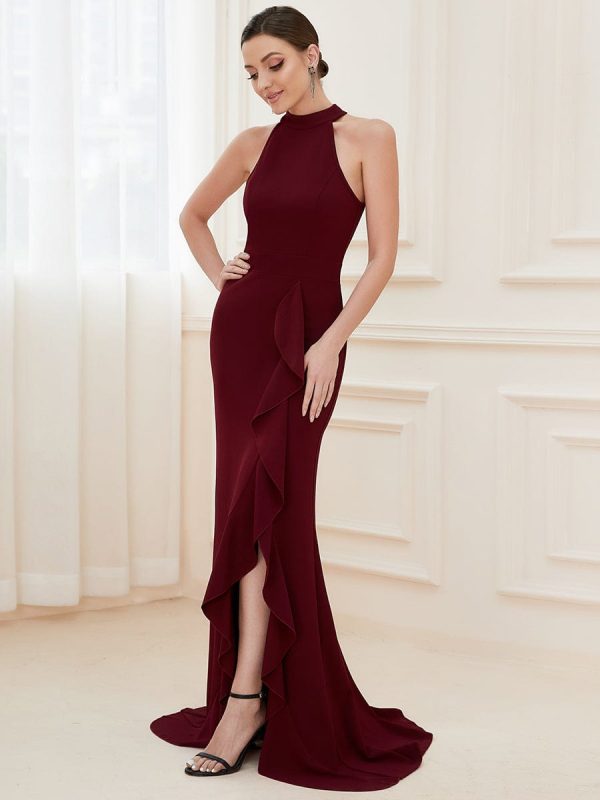 Elegant Halter Neck Sleeveless Pencil Evening Gown - Image 17