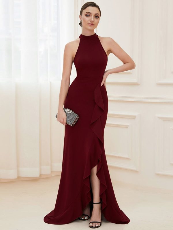 Elegant Halter Neck Sleeveless Pencil Evening Gown - Image 18