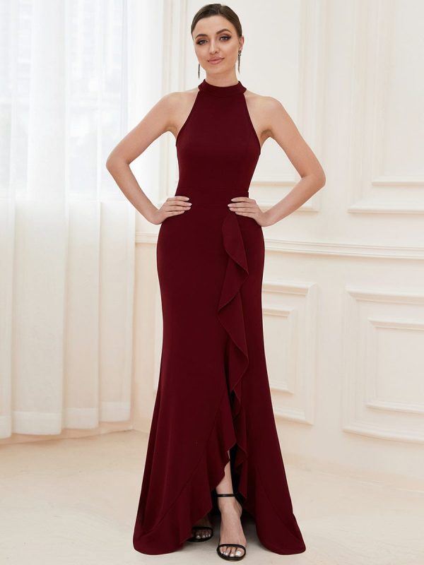 Elegant Halter Neck Sleeveless Pencil Evening Gown - Image 20