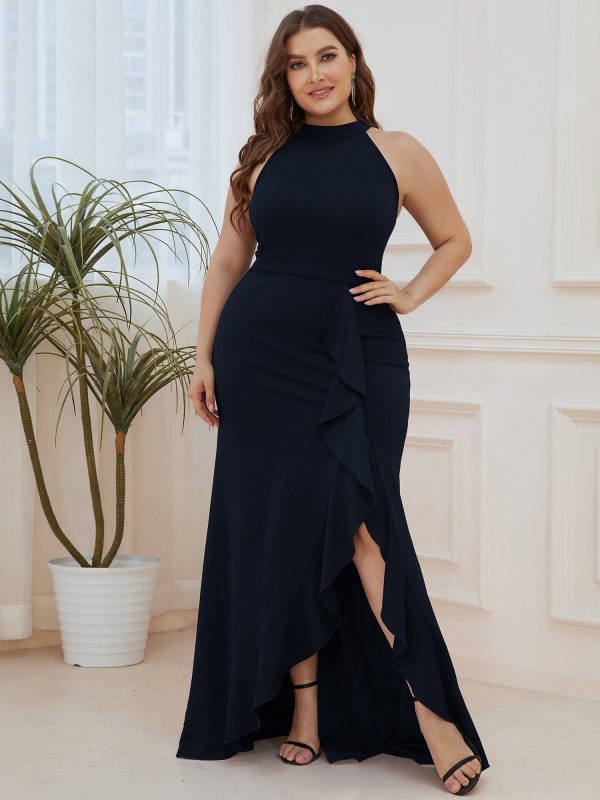 Elegant Halter Neck Sleeveless Pencil Evening Gown - Image 22