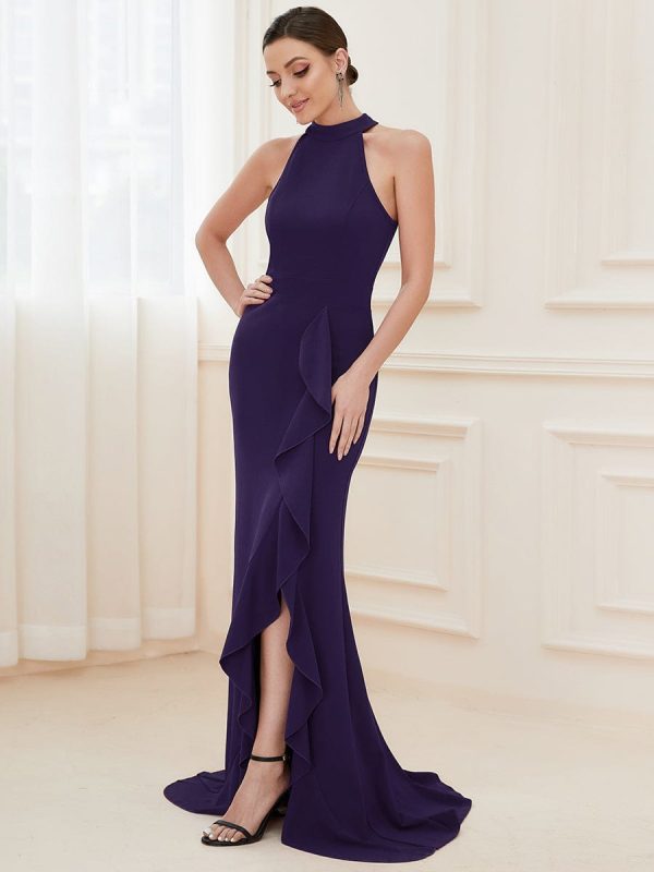 Elegant Halter Neck Sleeveless Pencil Evening Gown - Image 26