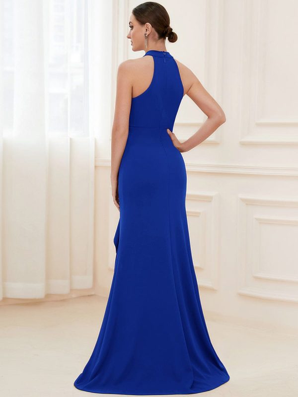 Elegant Halter Neck Sleeveless Pencil Evening Gown - Image 36