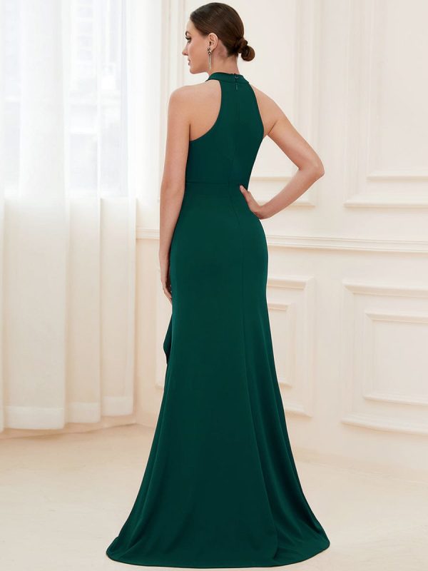 Elegant Halter Neck Sleeveless Pencil Evening Gown - Image 42