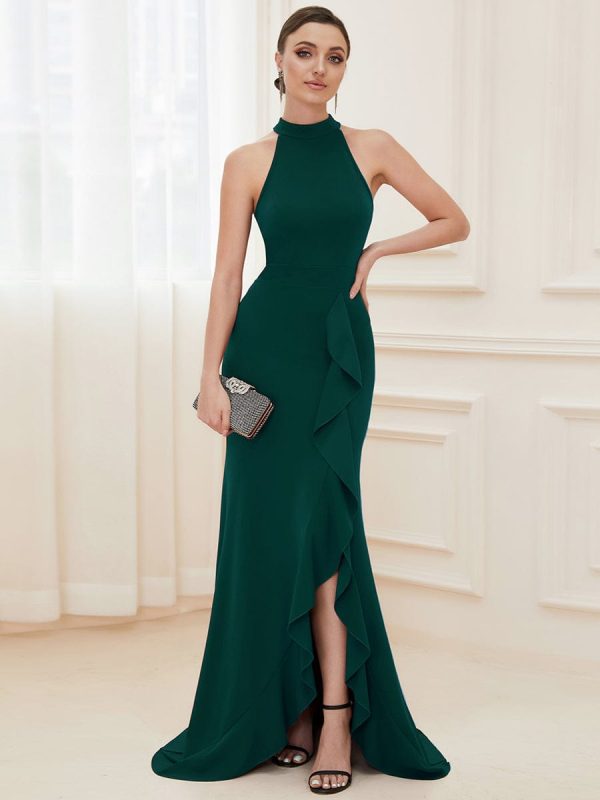 Elegant Halter Neck Sleeveless Pencil Evening Gown - Image 41