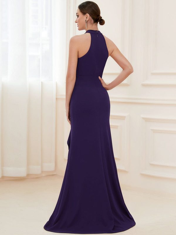 Elegant Halter Neck Sleeveless Pencil Evening Gown - Image 43