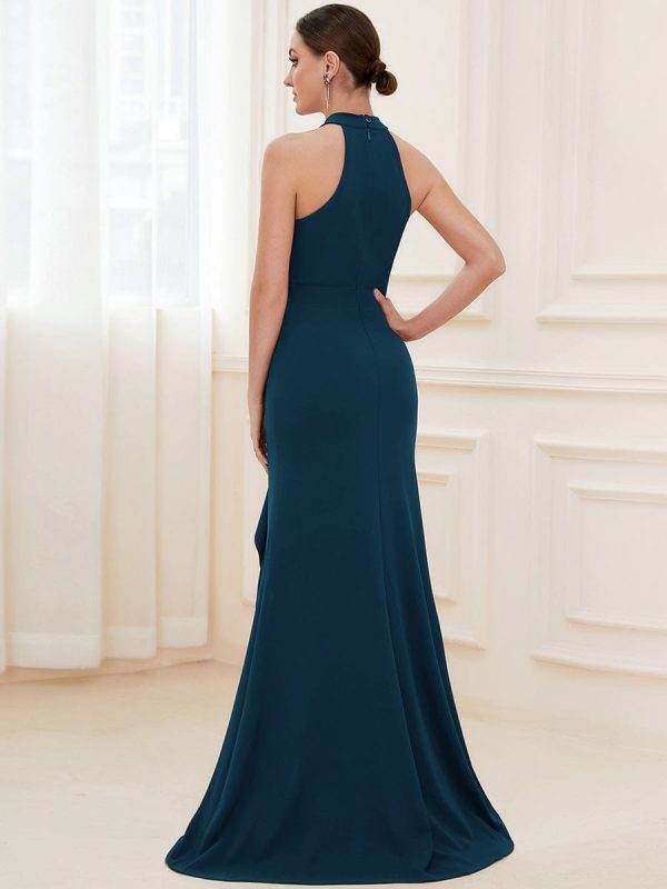 Elegant Halter Neck Sleeveless Pencil Evening Gown - Image 48