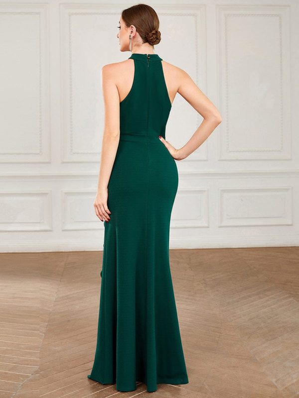 Elegant Halter Neck Sleeveless Pencil Evening Gown - Image 53