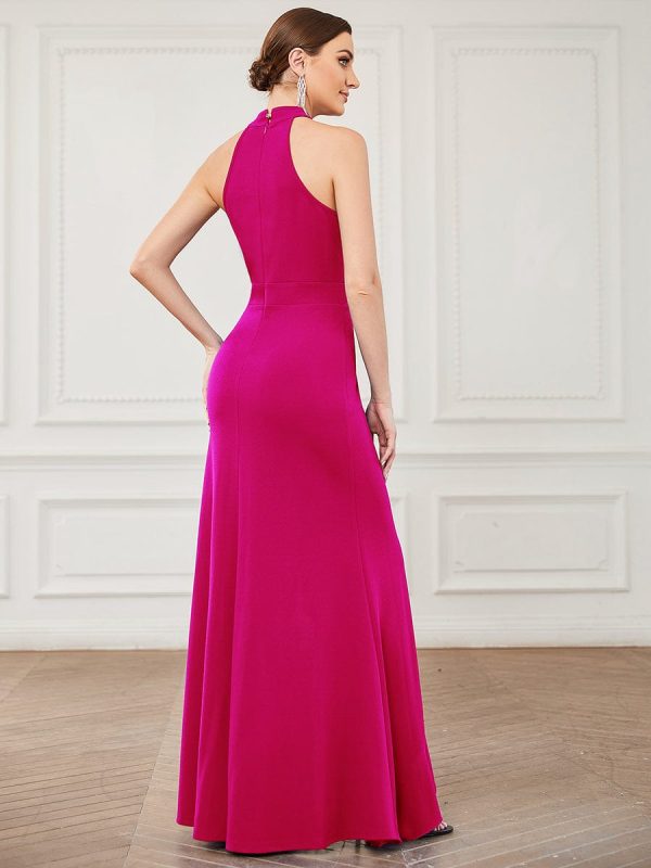Elegant Halter Neck Sleeveless Pencil Evening Gown - Image 60